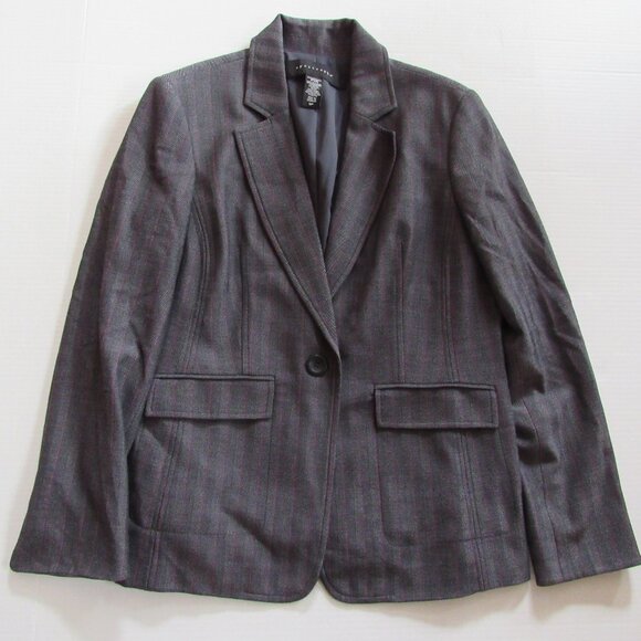 Apostrophe Women's Blazer/Jacket Charcoal Gray & Pink Stripe One Button Size 12P - Picture 1 of 4